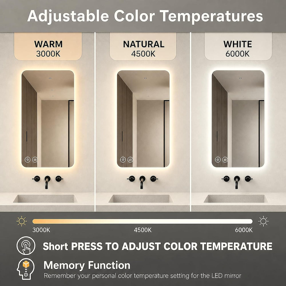 LAIYA 30 x 24 Inch Rectangular LED Bathroom Mirror, 24V Dimmable & Anti-Fog