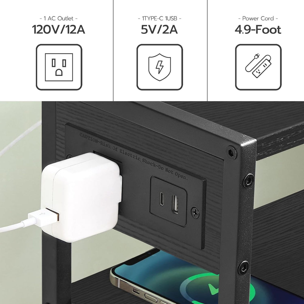 HOOBRO Small Narrow Side Table with Charging Station Set of 2, Skinny End Tab...