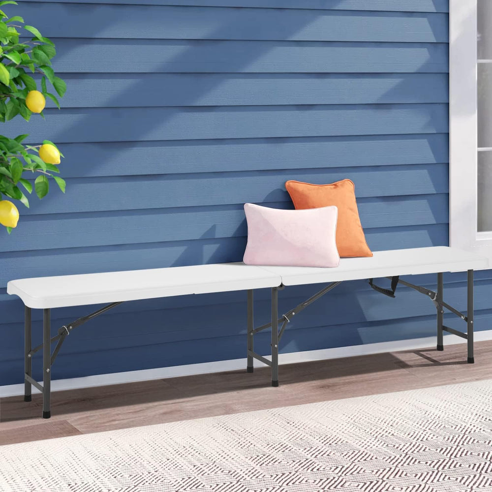 6FT Bench Chair Plastic Folding Bench Plastic Portable Outdoor Bench Garden B...