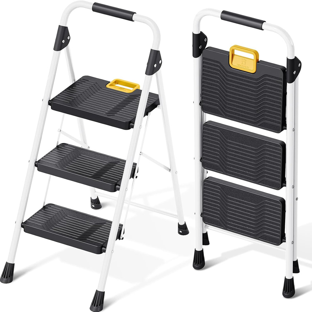 KINGRACK 3 Step Folding Ladder, 800lbs Capacity Step Stool with Safety Lock, ...