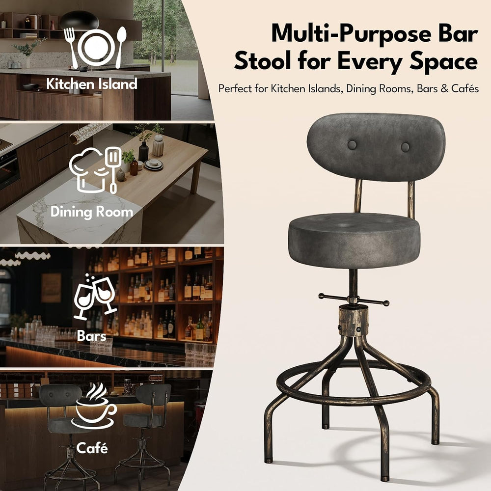Set of 2 Modern Swivel Bar Stools with Back, Counter Height Chairs Grey
