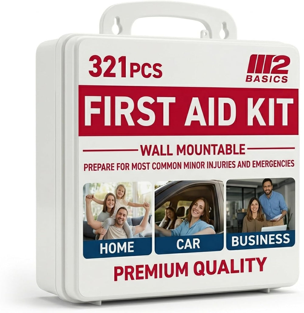 M2 BASICS 321 Piece All-Purpose First Aid Kit, Hard Case for Home, Business