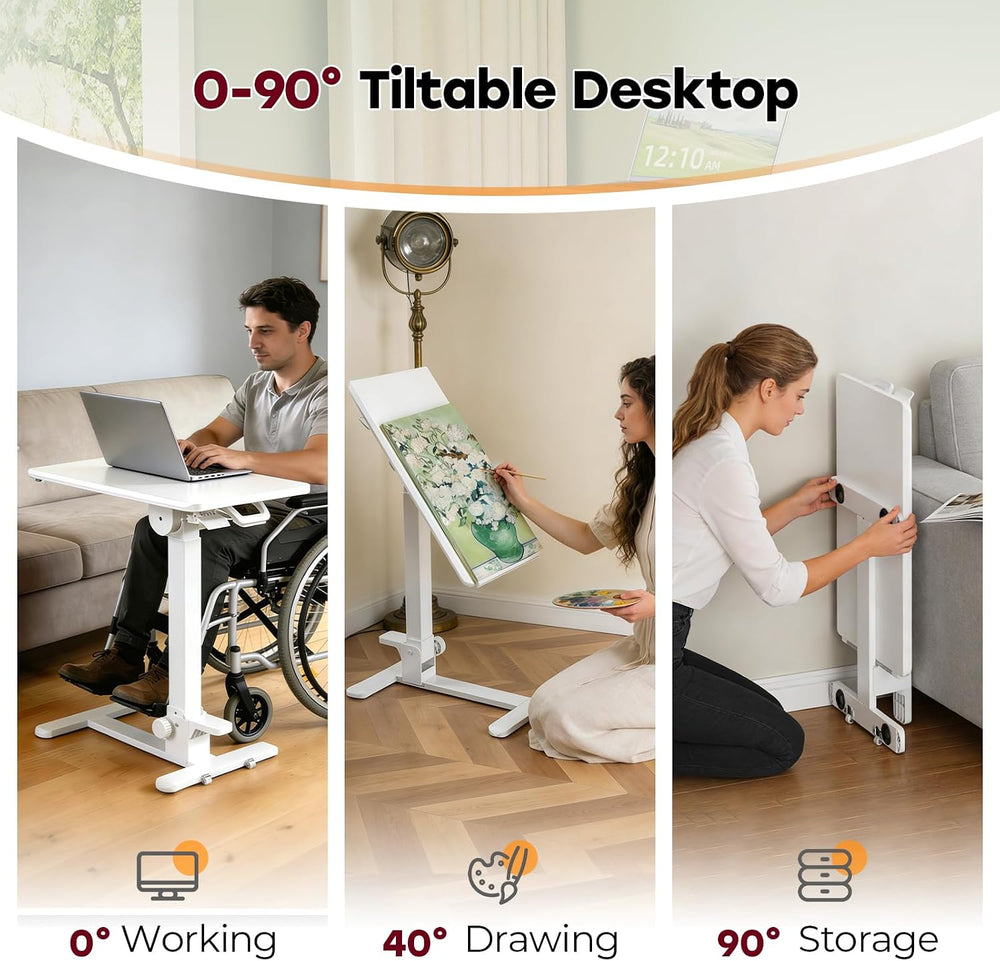 27" Foldable Mobile Standing Desk, No-Assembly Needed, White