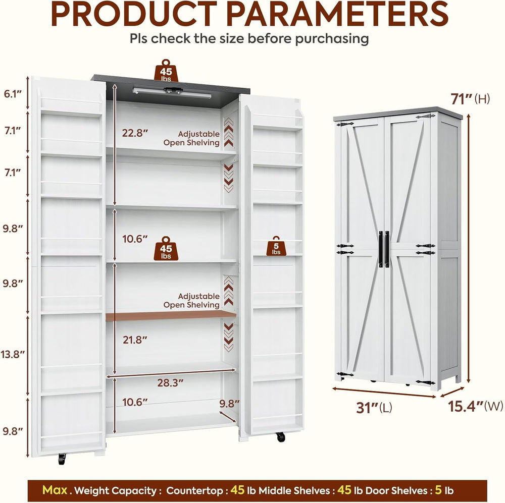 NEWOWNDS 72" H Craft Storage Cabinet with LED Lights