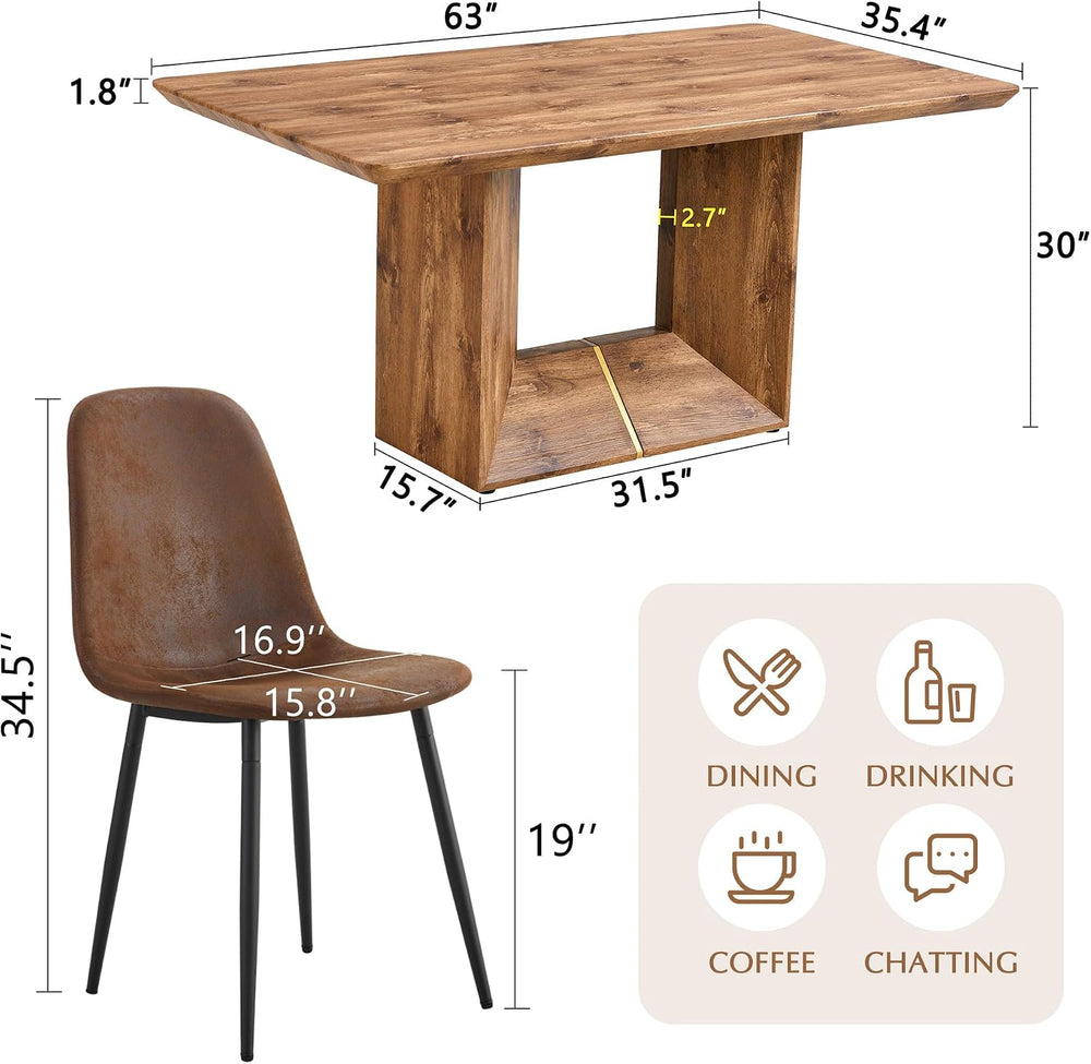 63'' Dining Table Set for 4, Wooden Dining Table Set with Chairs