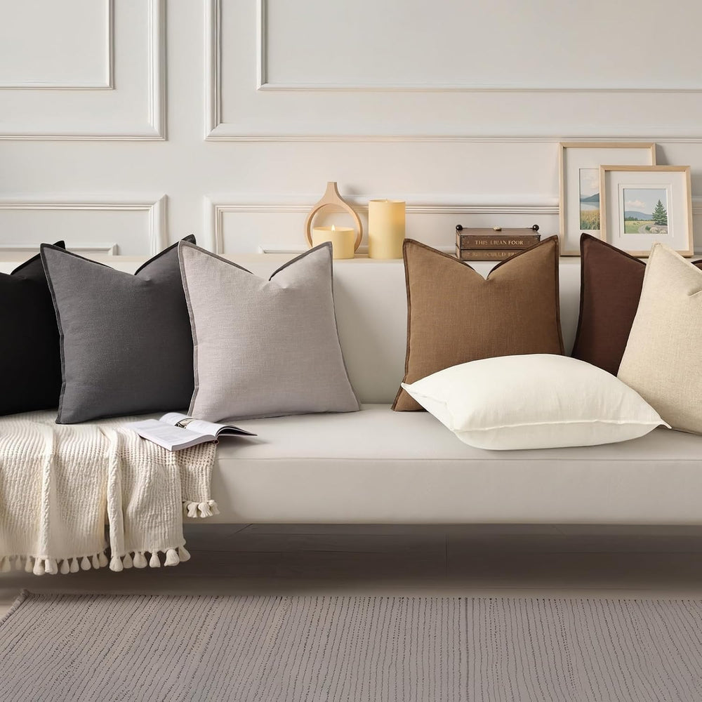 decorUhome Fall Dark Grey Linen Throw Pillow Covers 20x20 Set of 2