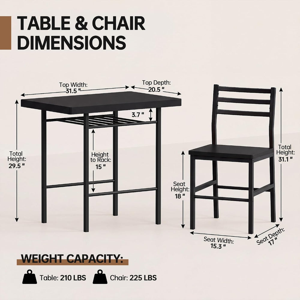 Furmax 3 Piece Kitchen & Dining Room Set, Dining Table Set for 2, Black