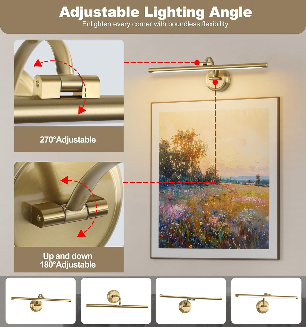 Tassuowell Hardwired Picture Ligh (Brass Hardwired, 23.62 inch Dimmable)