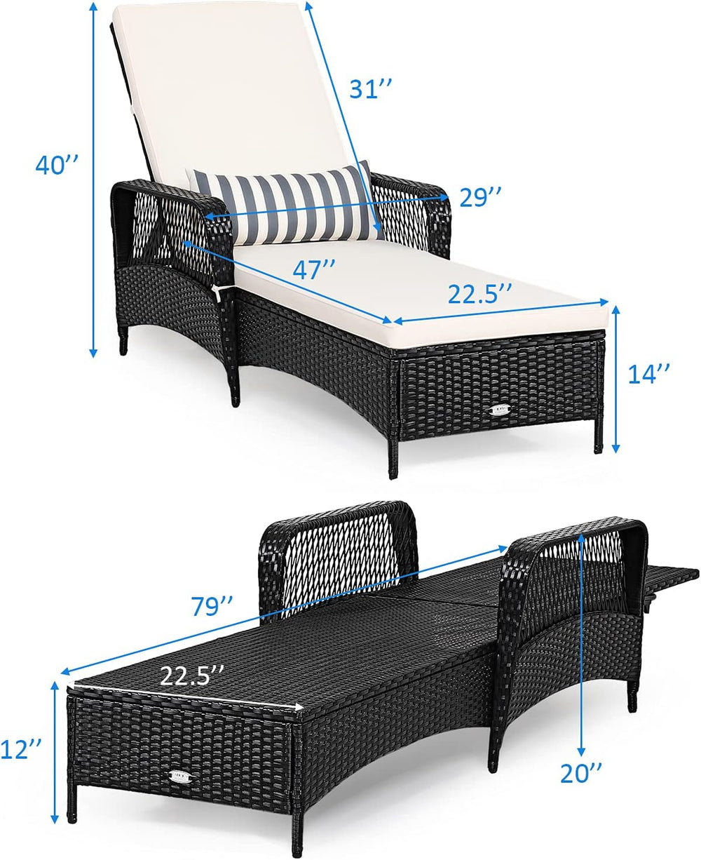 COSTWAY PE Rattan Chaise Lounge Chair Armrest Recliner Adjustable Pillow Black