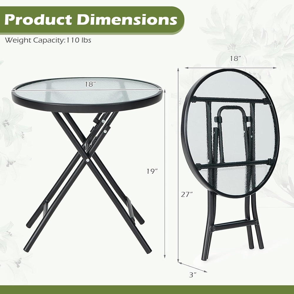GIANTEX Round Folding Side Table, Patio Table w/Tempered Glass Tabletop