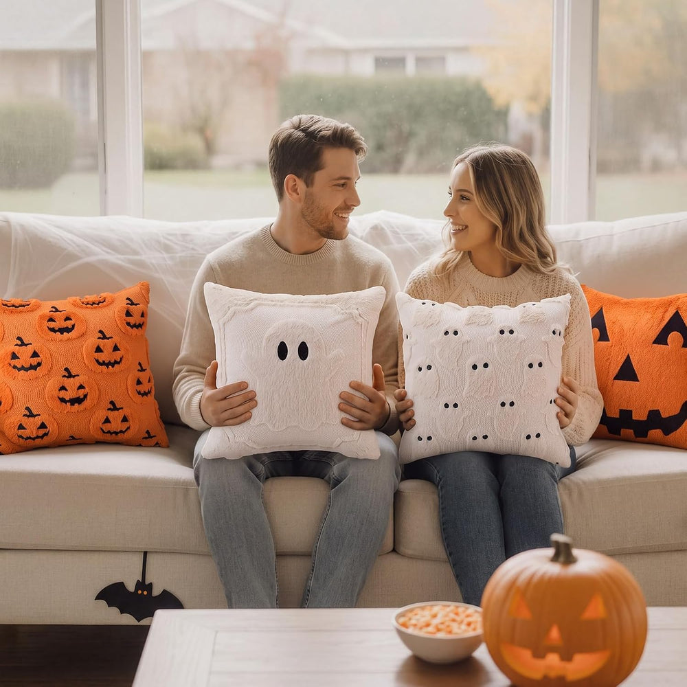 4 Pcs Halloween Throw Pillow Cover 18x18 Ghost Pumpkin Jack Decoration