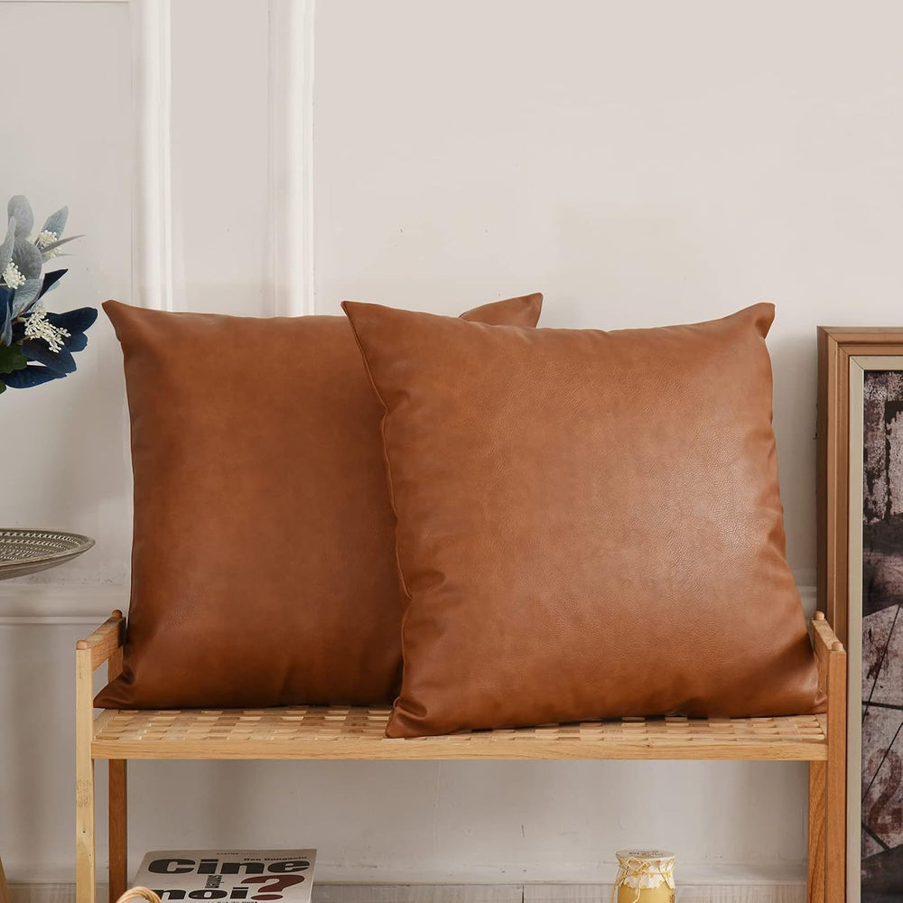 Tosewever Faux Leather Throw Pillow Covers, 20 x 20 inch Set of 2 Luxury Cogn...