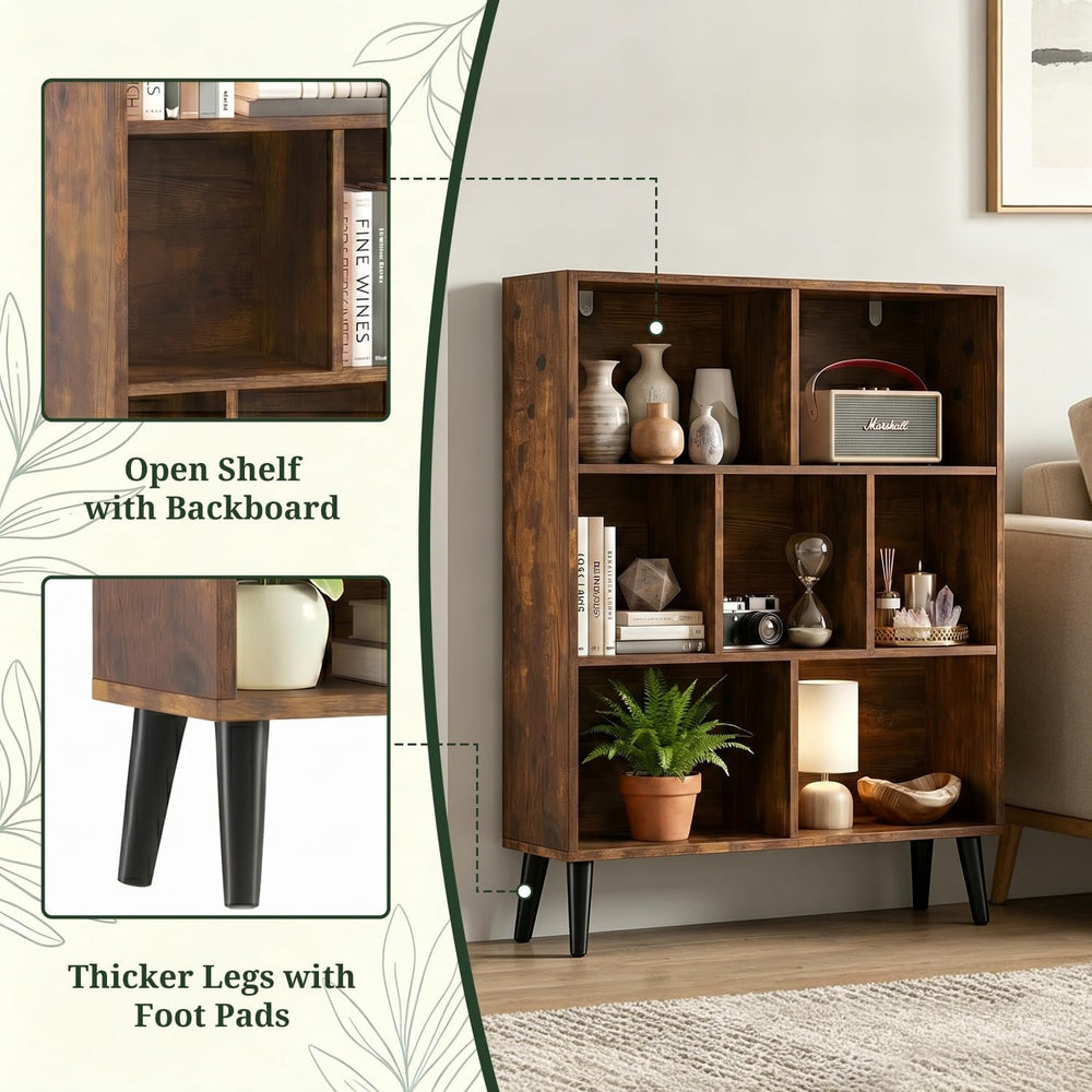 7 Cube Storage Organizer Shelf,Open Cube Bookshelf with Legs