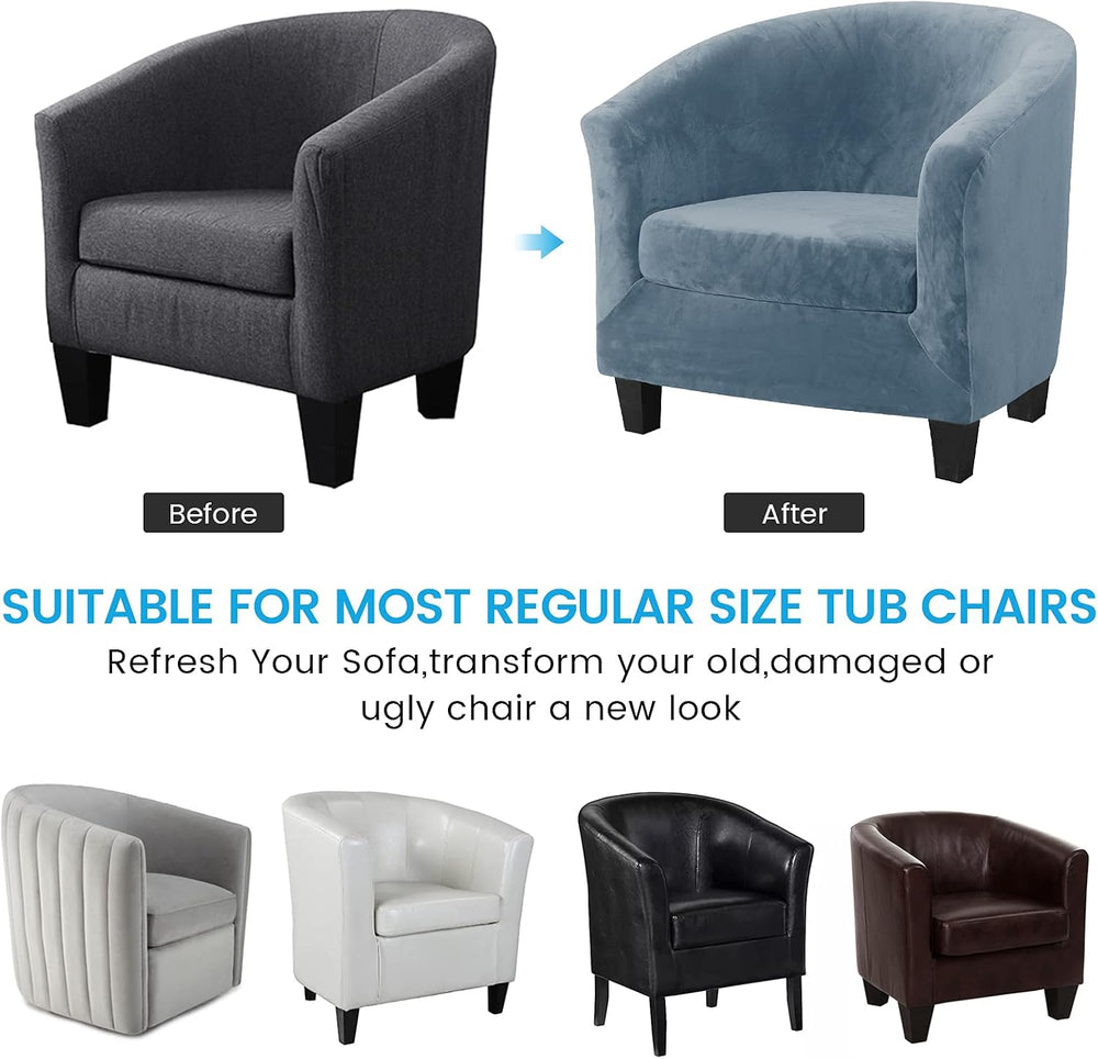 MIFXIN Tub Chair Slipcover 2-Piece Velvet Barrel Club Chair Covers with Cushi...