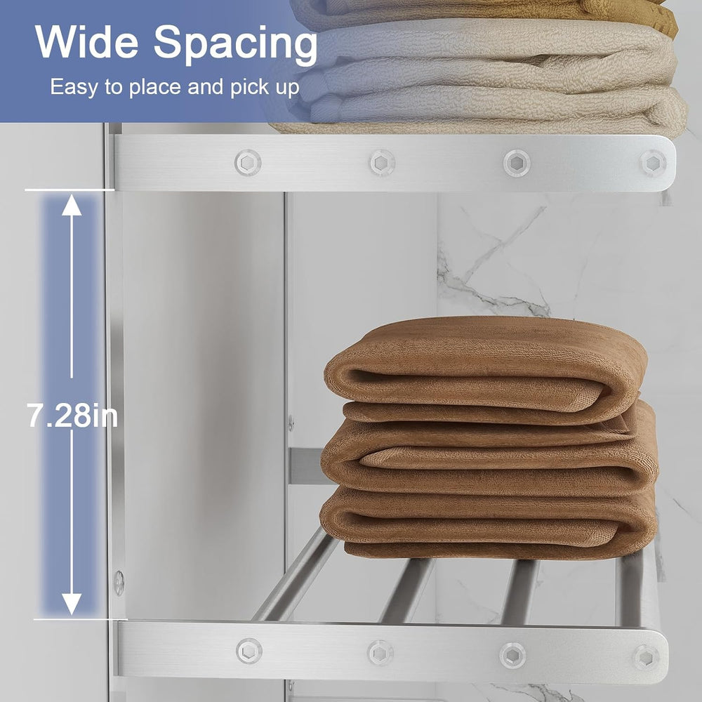 Bethom Bathroom Towel Rack with Bars, 24 Inch Towel Shelf, Brushed Nickel