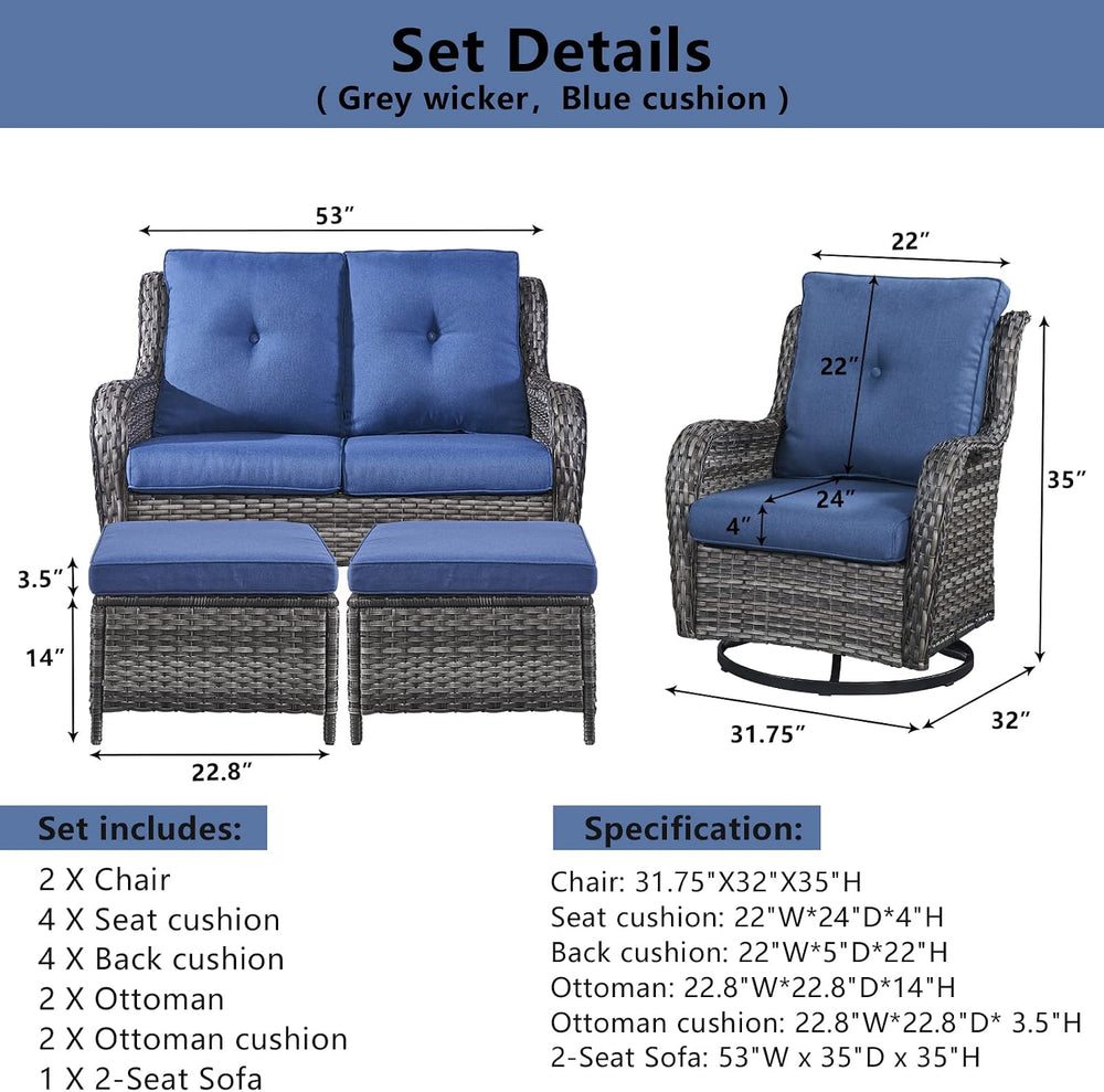 Belord 5 Piece Wicker Patio Furniture Set, Outdoor Swivel Rocker Chairs Set o...