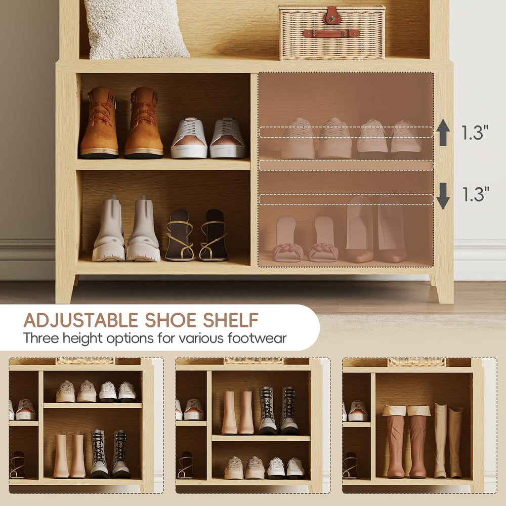Arched Hall Tree with Bench and Shoe Storage (Oak, 32" W)
