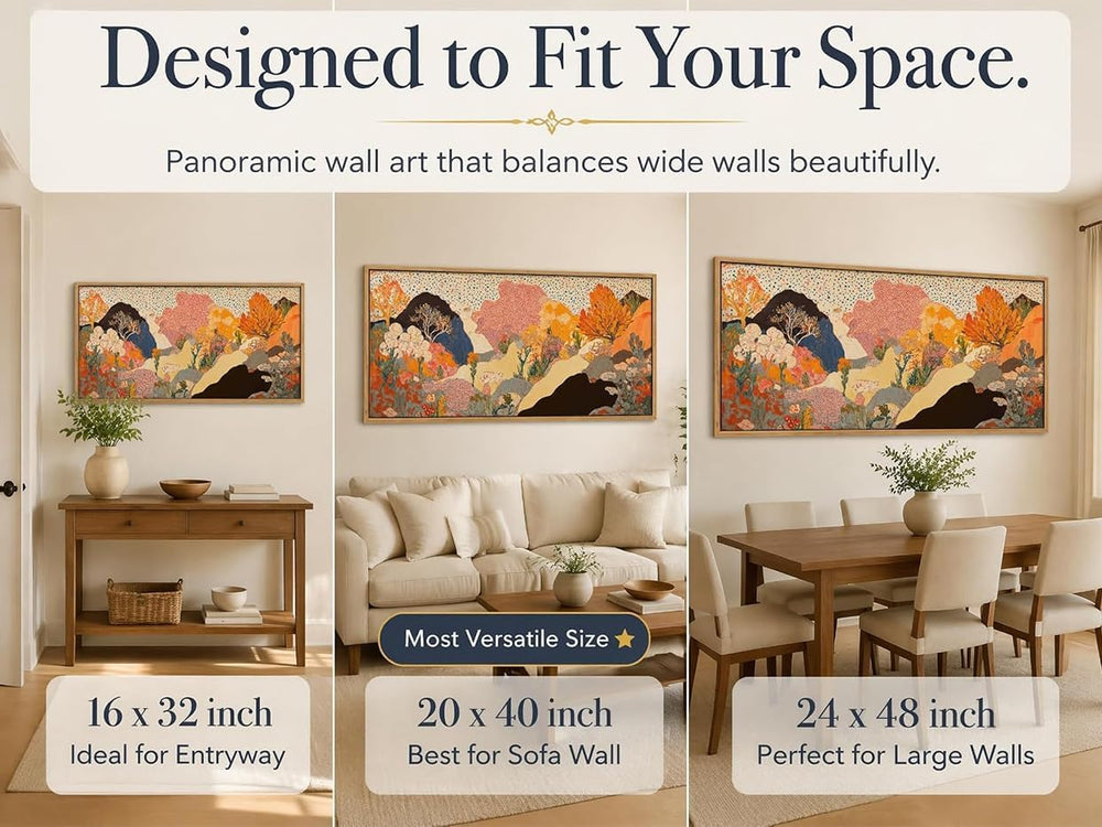 Large Framed Boho Mountains Wall Art Abstract Landscape Canvas Wall Decor
