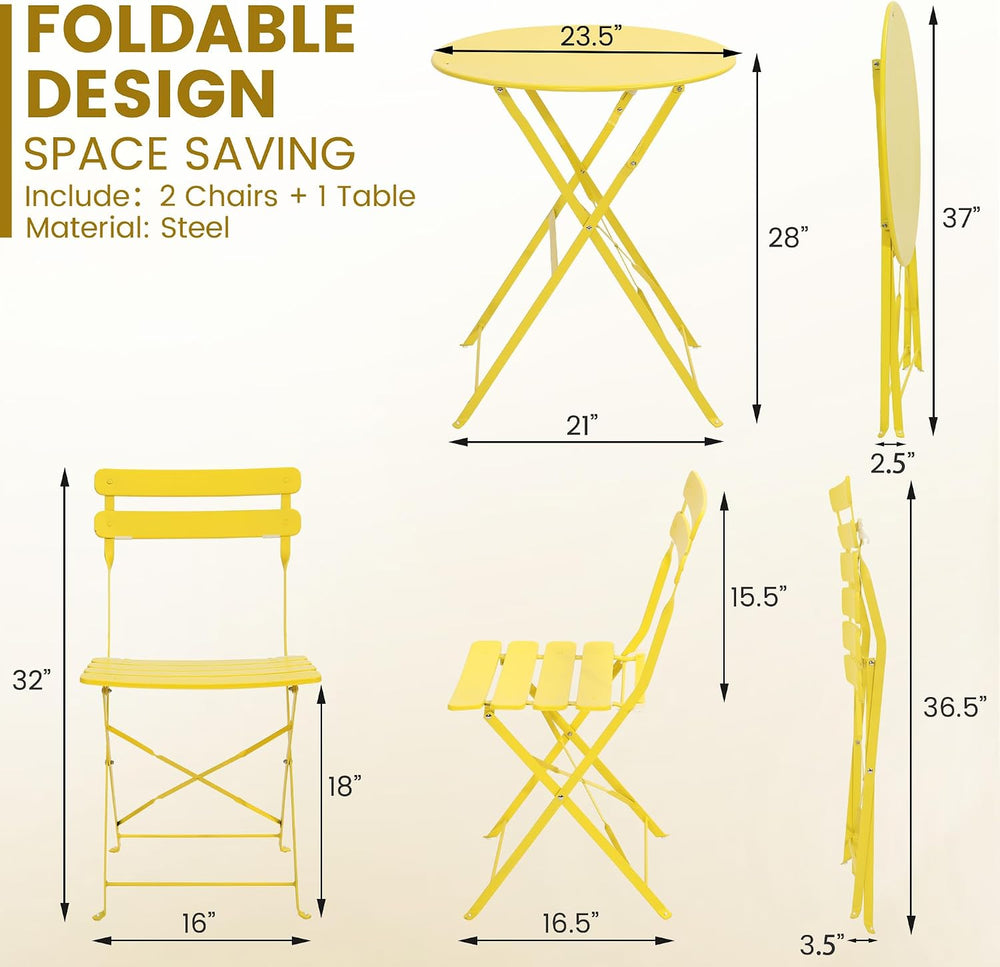 Kromax Outdoor 3 Piece Patio Bistro Set, Bistro Table and Chairs, Yellow