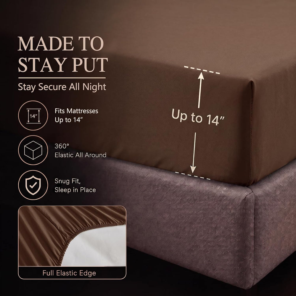 CozyLux Queen Comforter Set Brown, 7 Pieces Pintuck Bed in a Bag