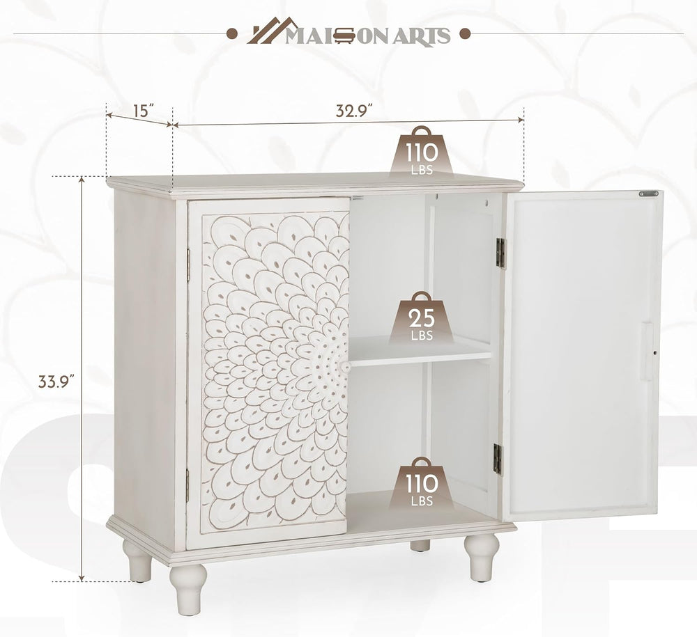 MAISON ARTS Accent Cabinet with Doors, Carved Wood Decorative Cabinet