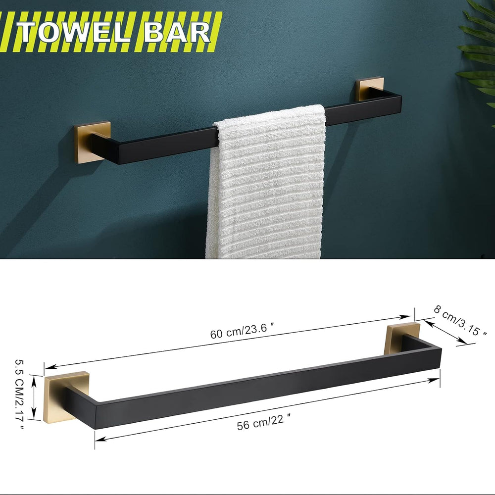 Bathroom Towel Bar Holder Sets Black and Gold 4-Piece Bathroom Hardware Set S...