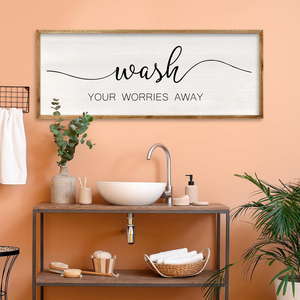 Wash Your Worries Away Bathroom Wall Decor 32x12 Inch Wood