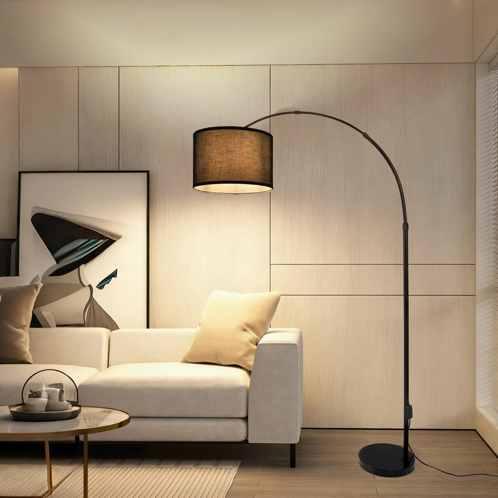 Black Arc Floor Lamp, Modern Standing Lamp with Marble Base