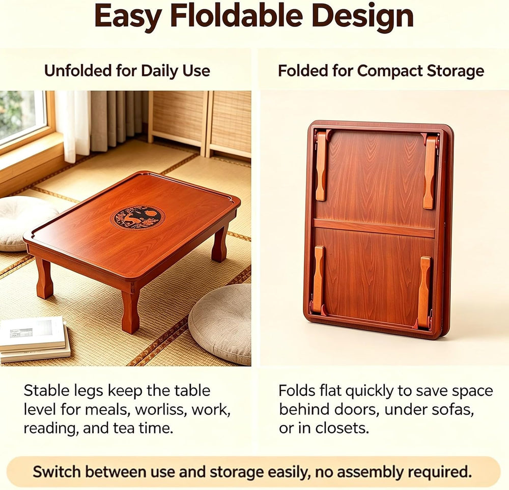 Folding Coffee Table Japanese Floor Wood Low Dining Table Red Brown