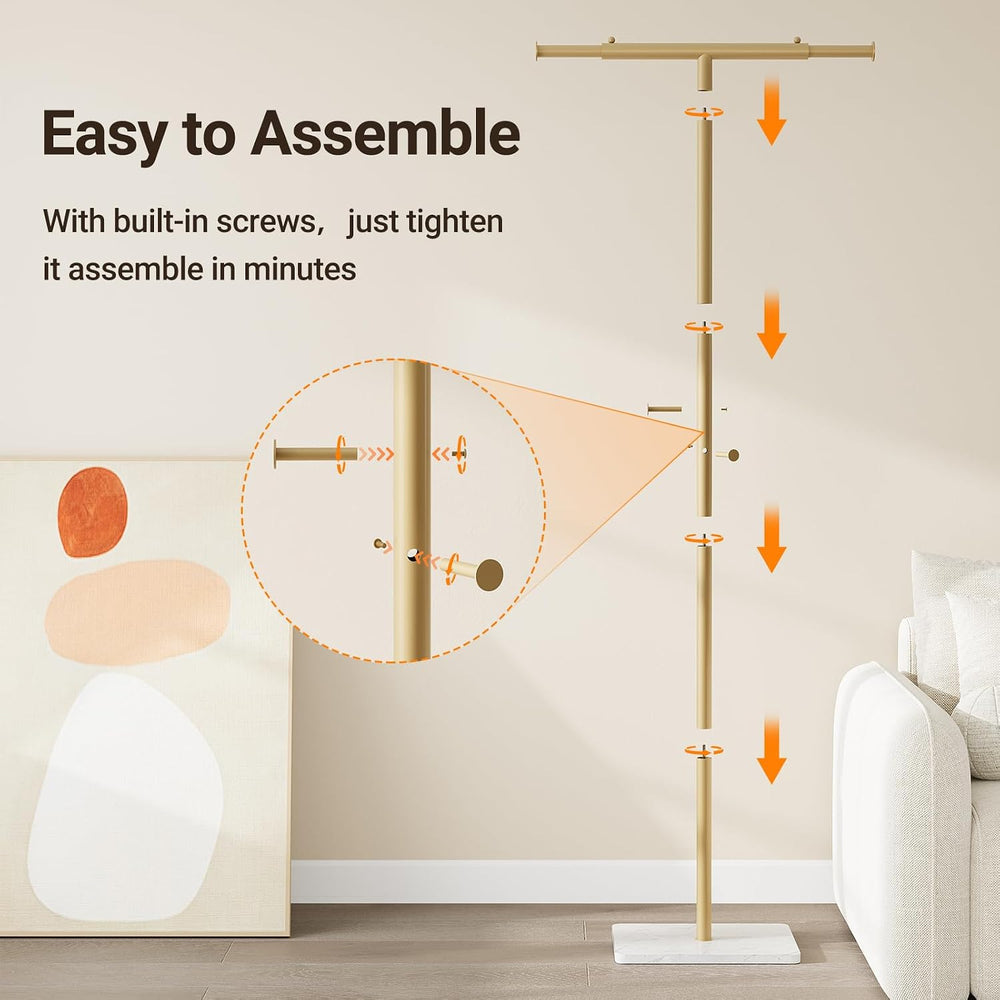 Width Adjustable T-shaped Coat Rack Freestanding, Modern Coat Rack, Gold