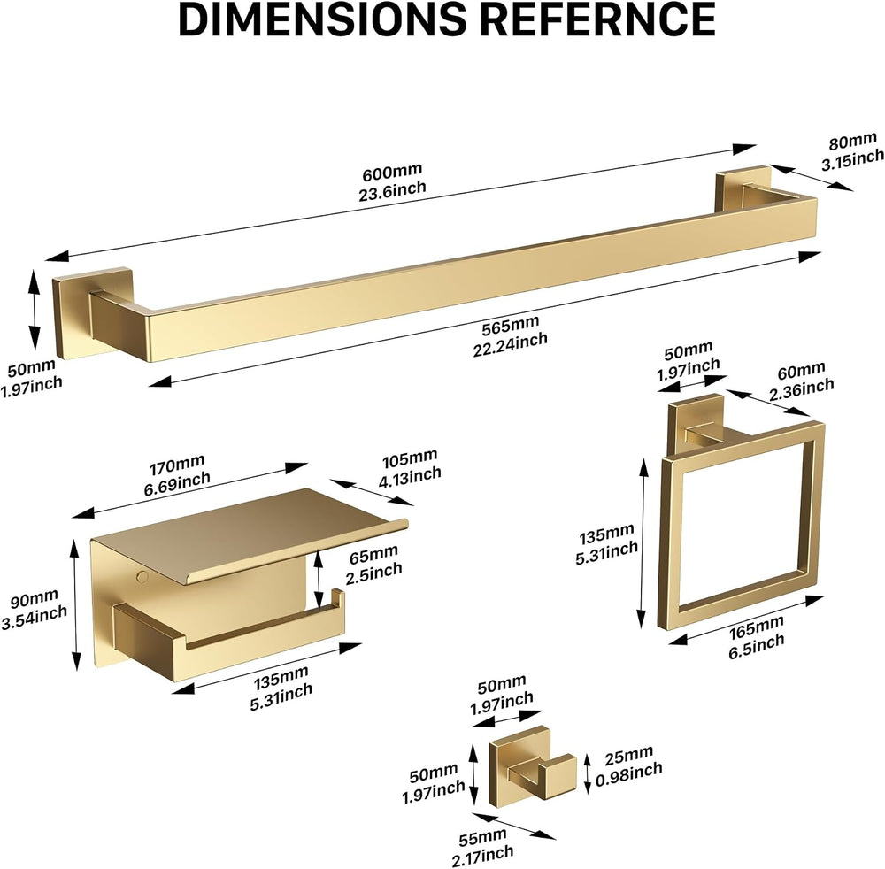 10-Piece 23.6 Inch Brushed Gold Bathroom Hardware Accessories Set