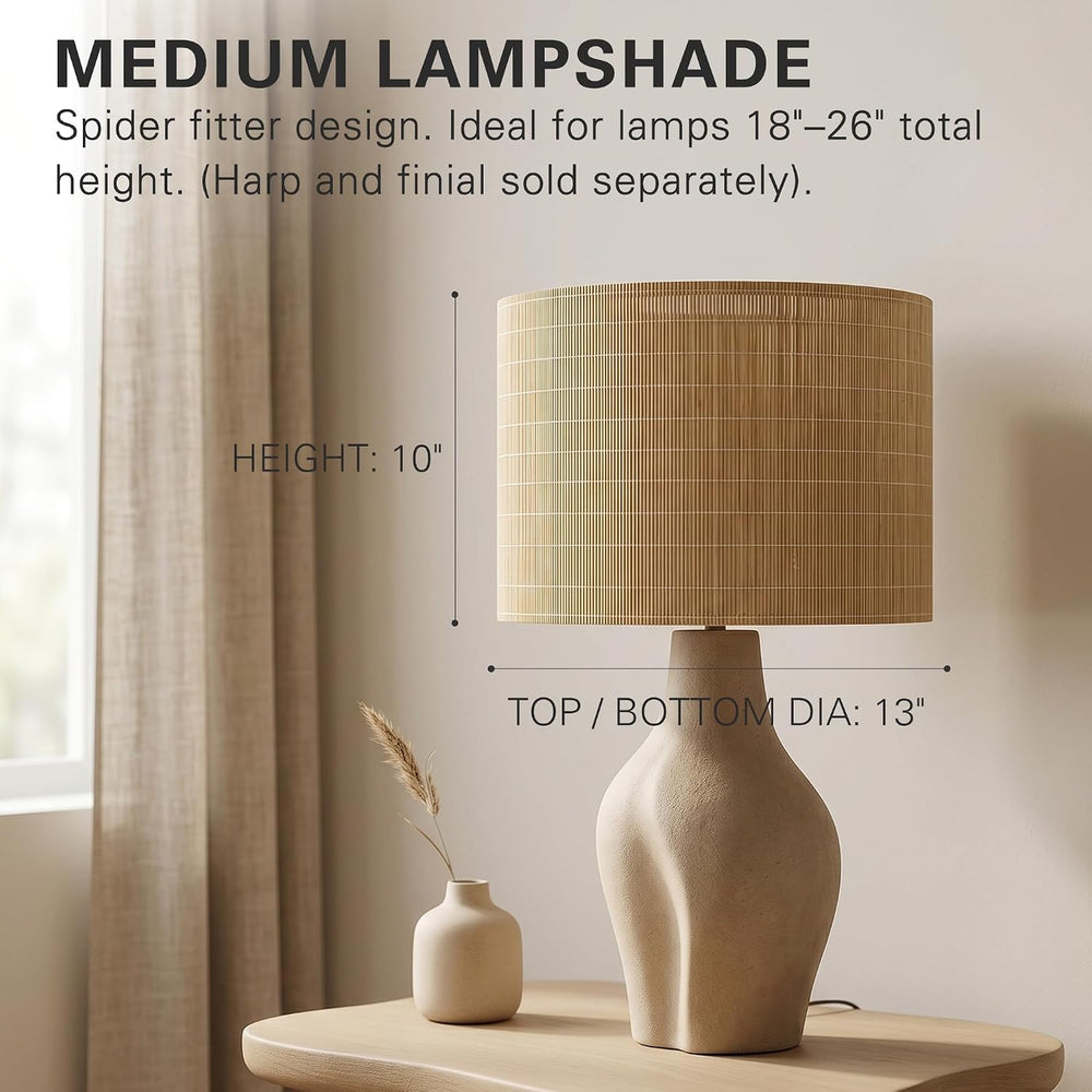 Bamboo Lamp Shades Set of 2, Handwoven Medium Drum Lampshades for Table Lamps...