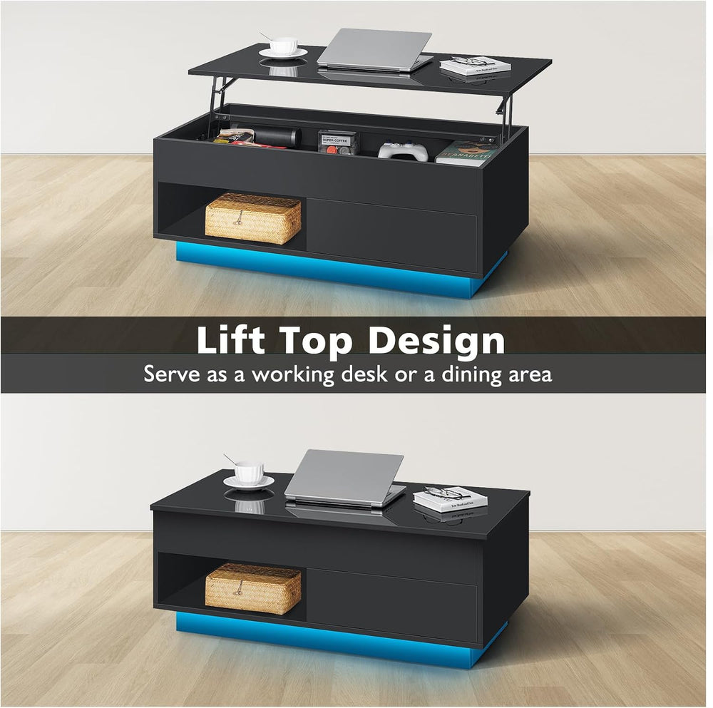 HOMMPA 40" Lift Top Coffee Table with Storage LED Coffee Table Morden Hi...
