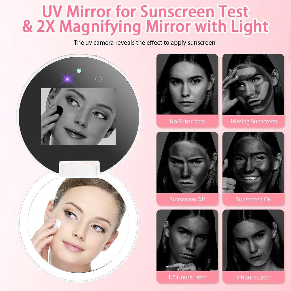 DESCHEN UV Camera Mirror for Sunscreen Test with 2X Makeup Mirror