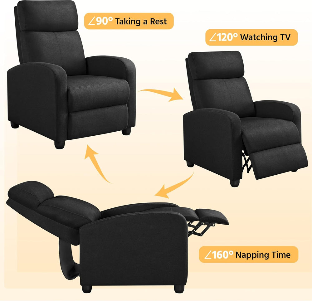 Yaheetech Recliner Chair with 3 Adjustable Angles Living Room Chairs Black