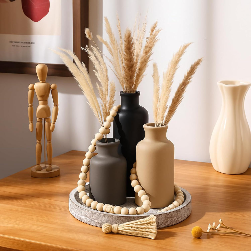 5 Pcs Farmhouse Table Decor, Dark Color, Whitewashed Grey Tray