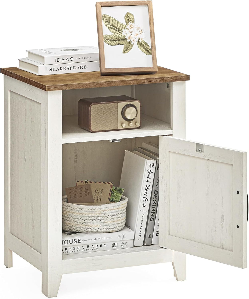 VASAGLE Farmhouse Nightstand with Barn Door, Bedside Table for Bedroom