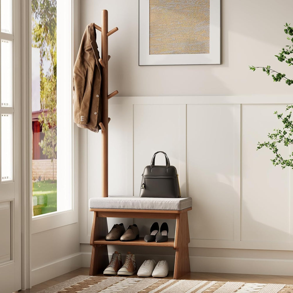 Coat Rack with Shoe Storage, Shoe Rack with 8 Hook, Walnut