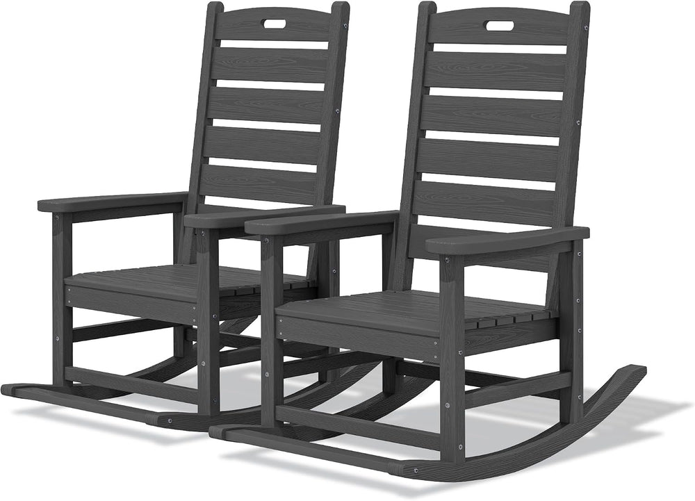 SERWALL 2-Pc Rocking Chair Set with Footboard, HDPE, 350lbs Cap, Gray