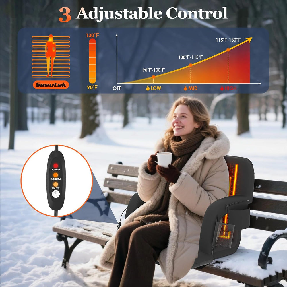 Seeutek 23" Heated Stadium Seats with Back Support, 2.5” Thick Cushion, 1PC