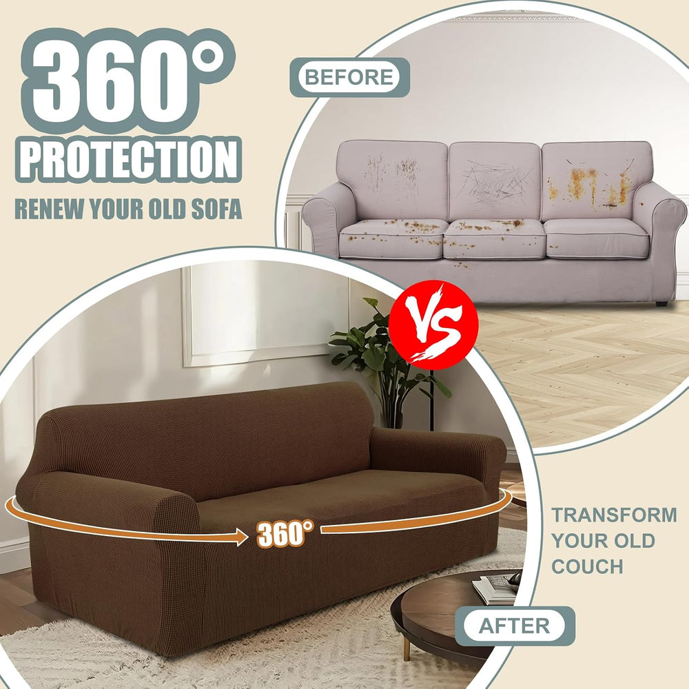 Stretch Oversized Sofa Couch Cover Washable Slipcover, Brown