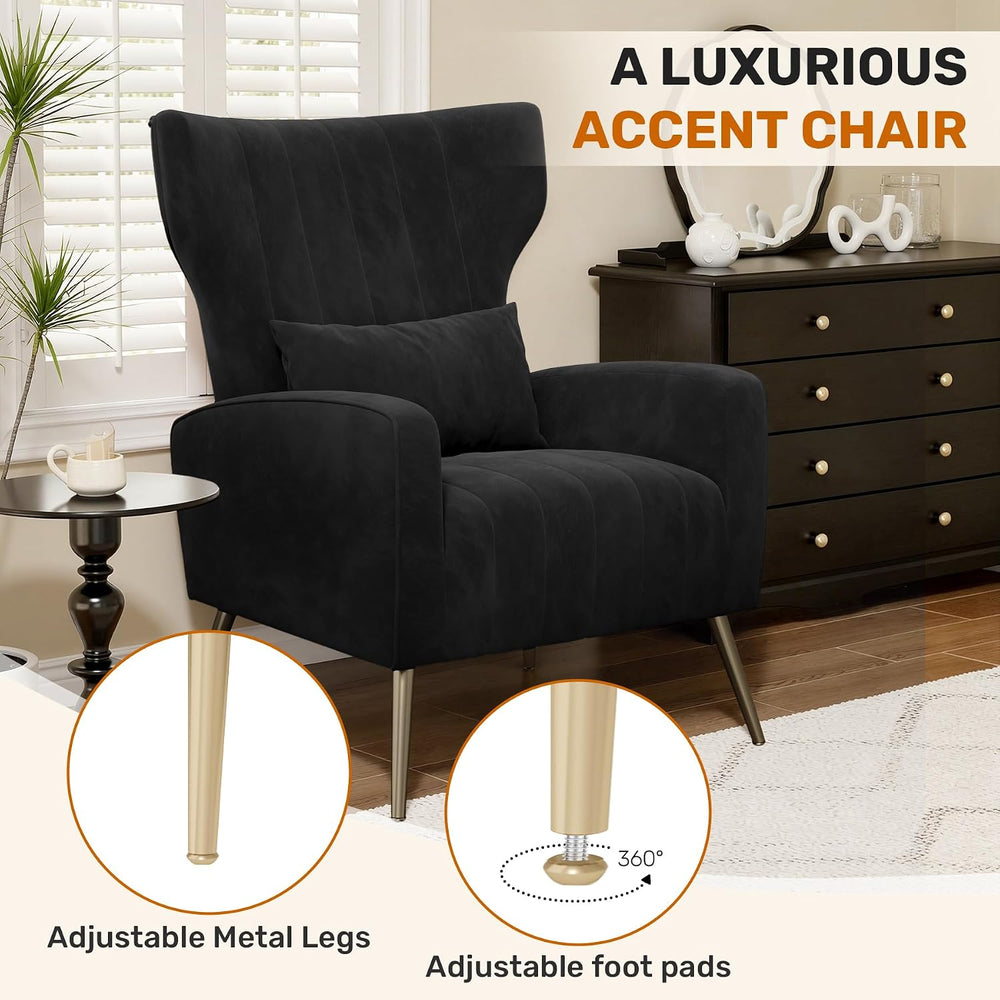 Luxanimarion Velvet Accent Chair Wingback for Living Room, High Back Arm Chai...