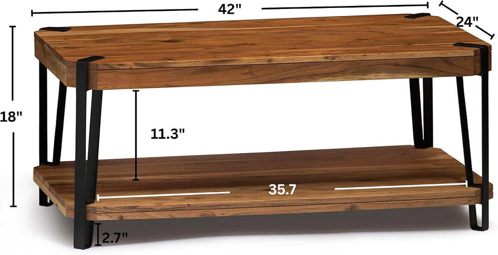 Ryegate 42-Inch Coffee Table – Solid Acacia Wood Live Edge Top with Lower She...