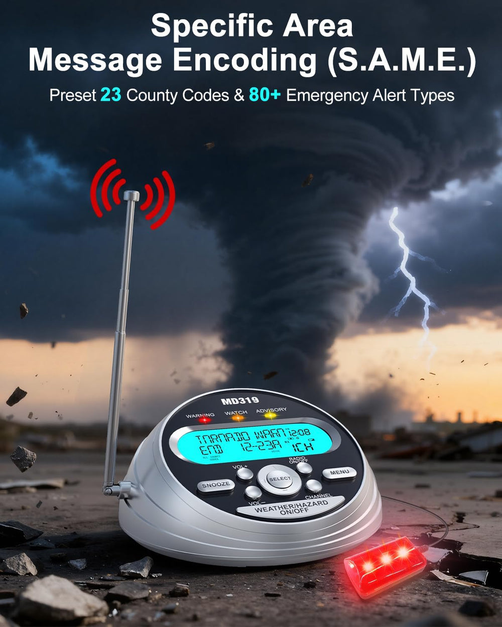 Weather Alert Radio with 23 County Codes,80+ NOAA Alerts,for Tornado,Storm
