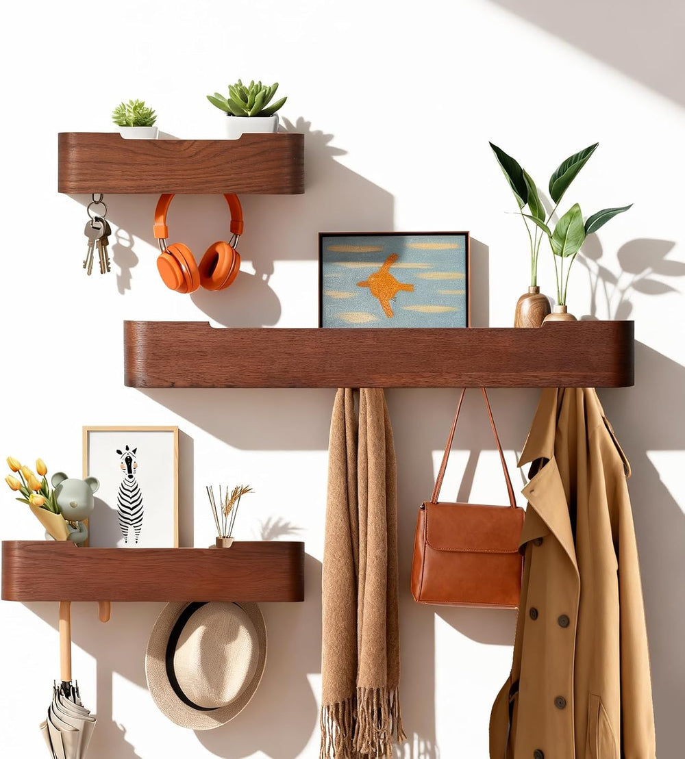 Coat Rack Wall Mount with Shelf Entryway Shelf Modern Key Holder Hanger Wall ...