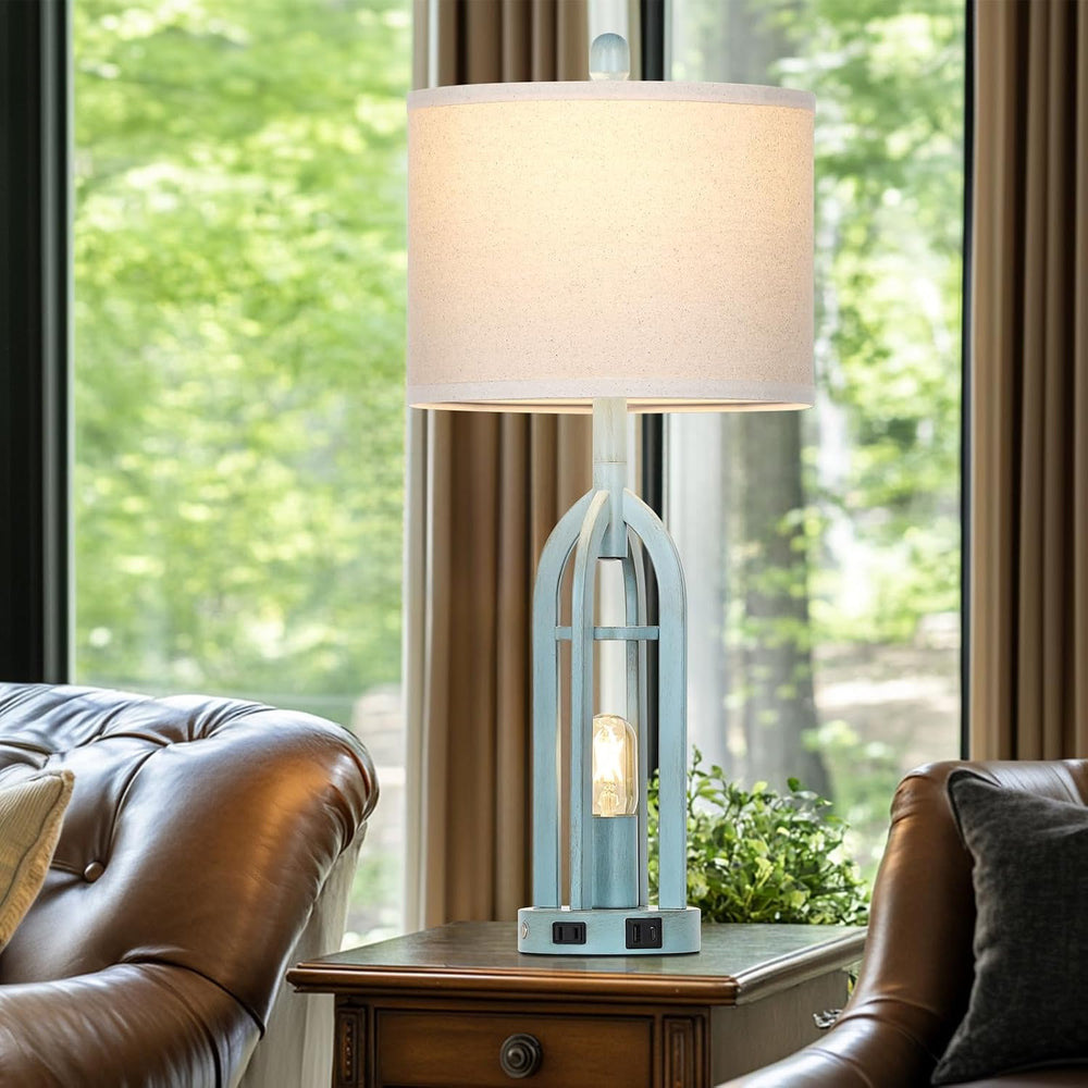 Cinyirong 27" Industrial Farmhouse Table Lamp,Vintage Rustic Blue Beside...