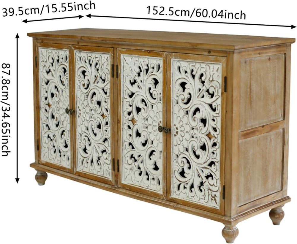 LKTART 60" Farmhouse Sideboard Buffet,Solid Wood Credenza Storage Cabinet