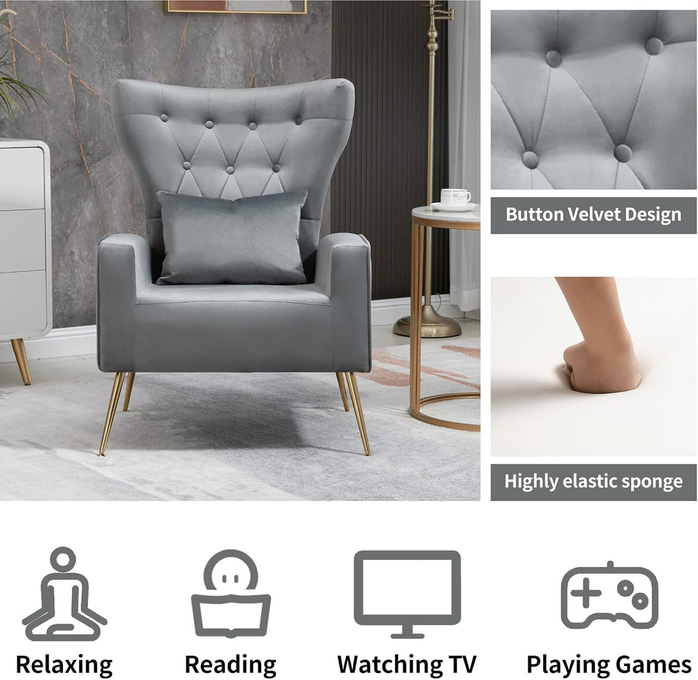 ZJhome Button- Tufted Living Room Chairs, WingBack Velvet Accent Chair Armcha...