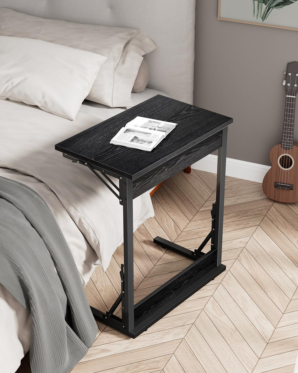 Tatub Folding TV Tray 1PCS, 24" Wide C-Shaped Couch Table, Dark Black
