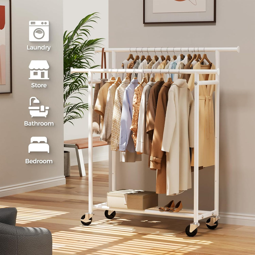 HYSEYY Clothes Rack, Double Rods Rolling Clothing Rack for Hanging Clothes, P...